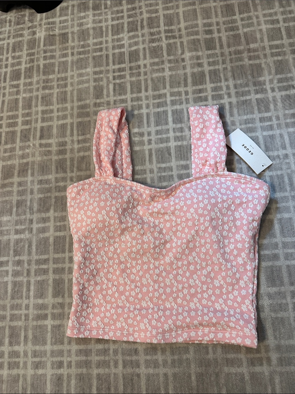 Geode Pink Women Floral Square-Neck Crop Swim Top, Small, NWT